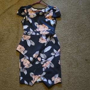 Boohoo Asymmetrical Dress in Black and Pink Floral